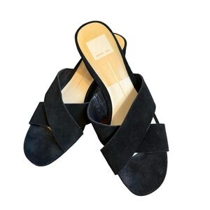 Dolce Vita Black Suede Criss Cross Strap Slip On Chunky Heel Sandals Women's 8.5